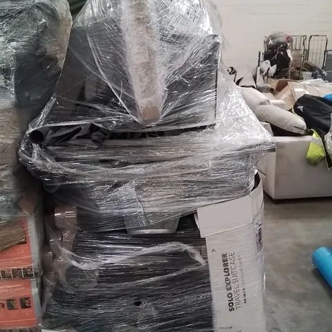 PALLET CONTAINING VARIOUS ELECTRICAL ITEMS AND HOUSEHOLD PRODUCTS TO INCLUDE;SUITCASE,PARASOL BASE,TRASH BIN