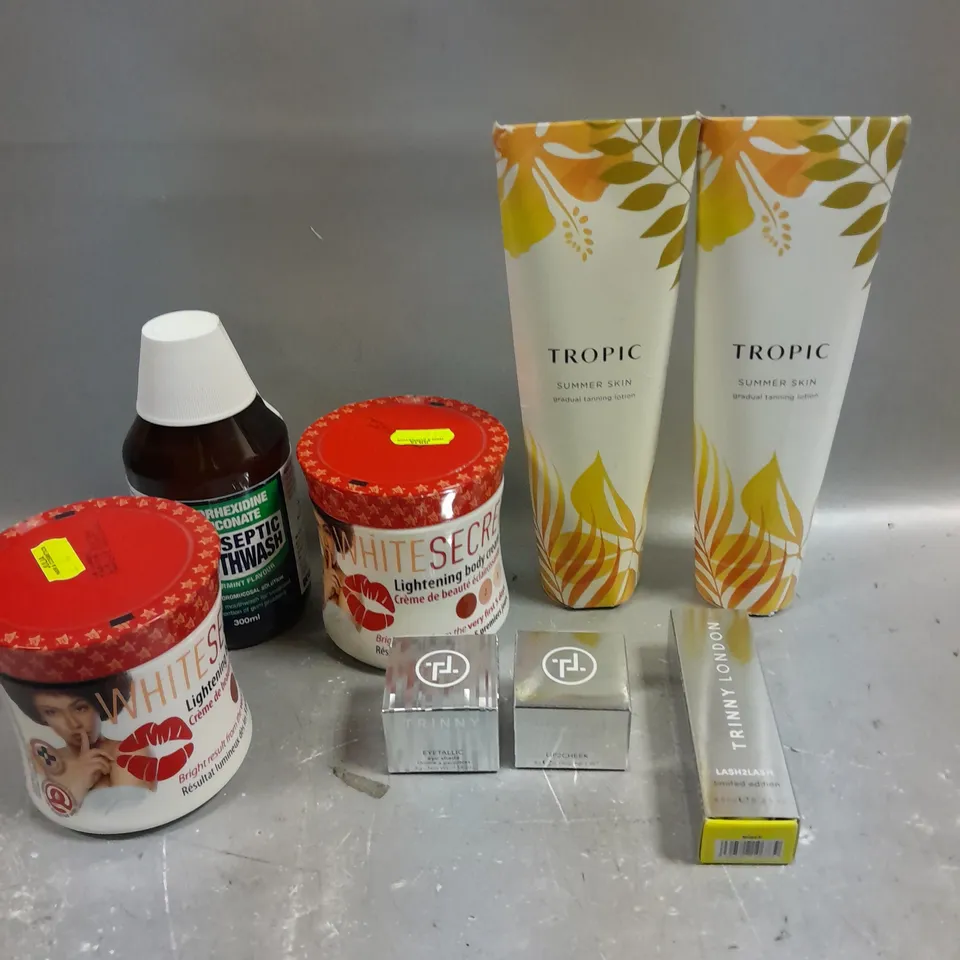 APPROXIMATELY 20 ASSORTED HEALTH & BEAUTY PRODUCTS TO INCLUDE TROPIC TANNING LOTION, LIGHTENING BODY CREAM, EYE SHADOW ETC 