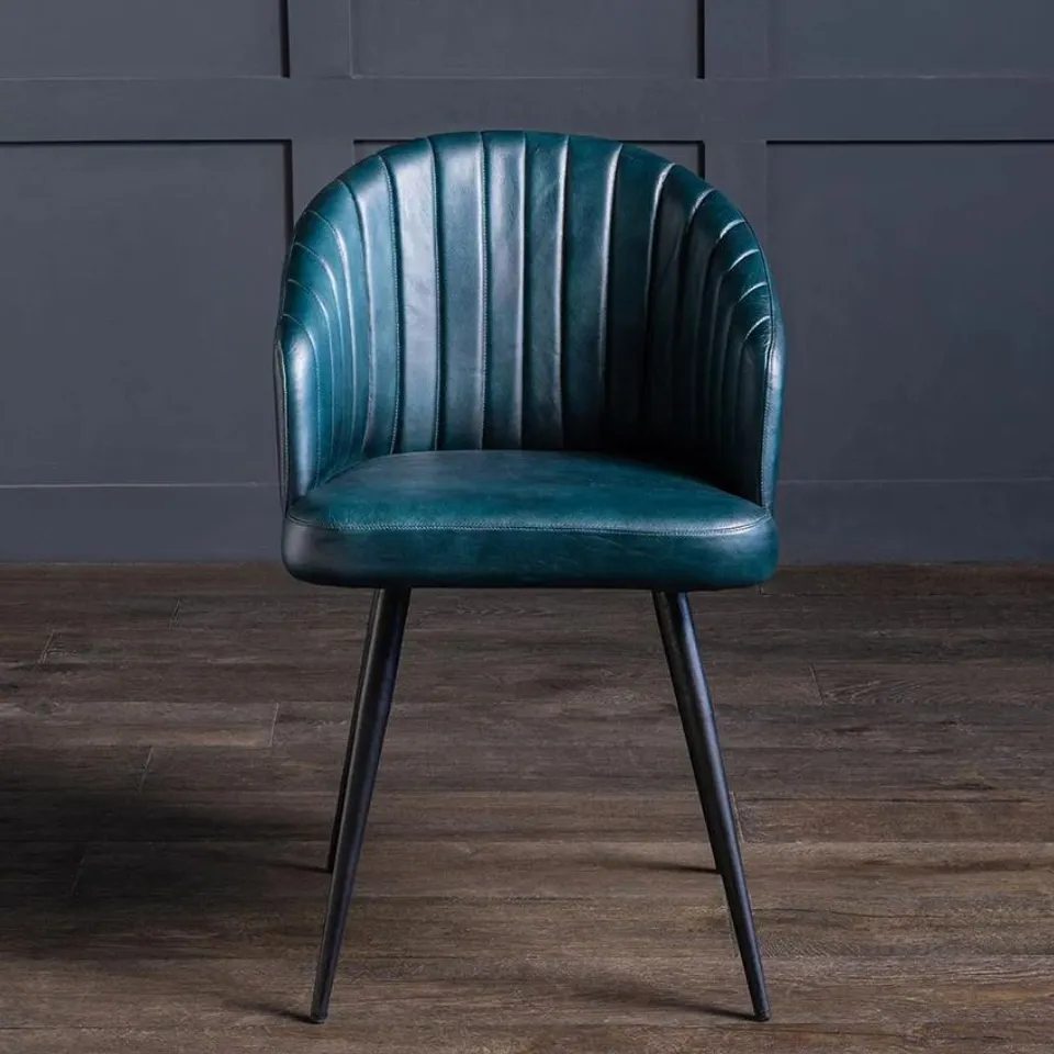 BOXED WILSON LEATHER DINING CHAIR - BLUE/BLACK