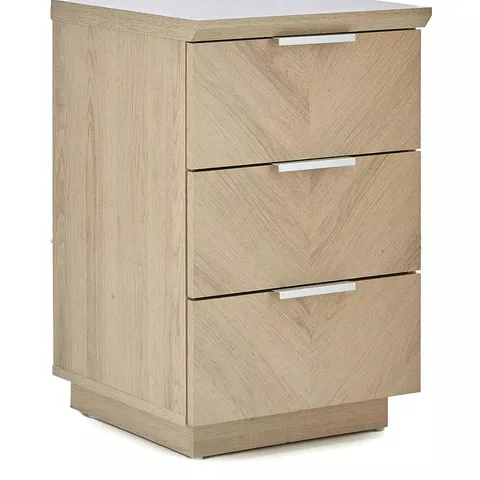 BOXED GRADE 1 KENTFORD OAK-EFFECT 3 DRAWER BEDSIDE (1 BOX) - COLLECTION ONLY