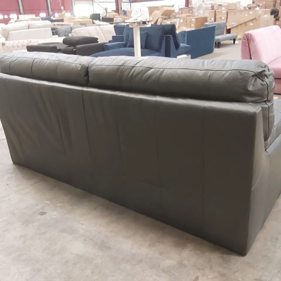 QUALITY DESIGNER AMBROSE LEATHER 3 SEATER SOFA - ELEPHANT GREY 