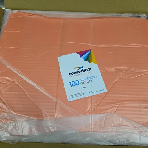 APPROX 1000 CONSORTIUM POLYTHENE APRONS - RED 