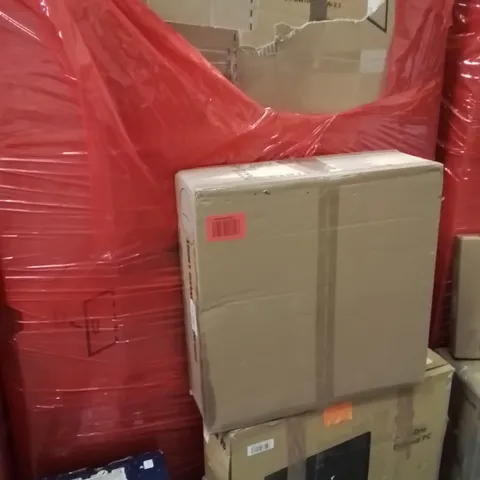 PALLET OF ASSORTED HOUSEHOLD GOODS AND PRODUCTS TO INCLUDE;COFFEE MACHINE,ALL IN 1 PC,CEILING FAN WITH LIGHT