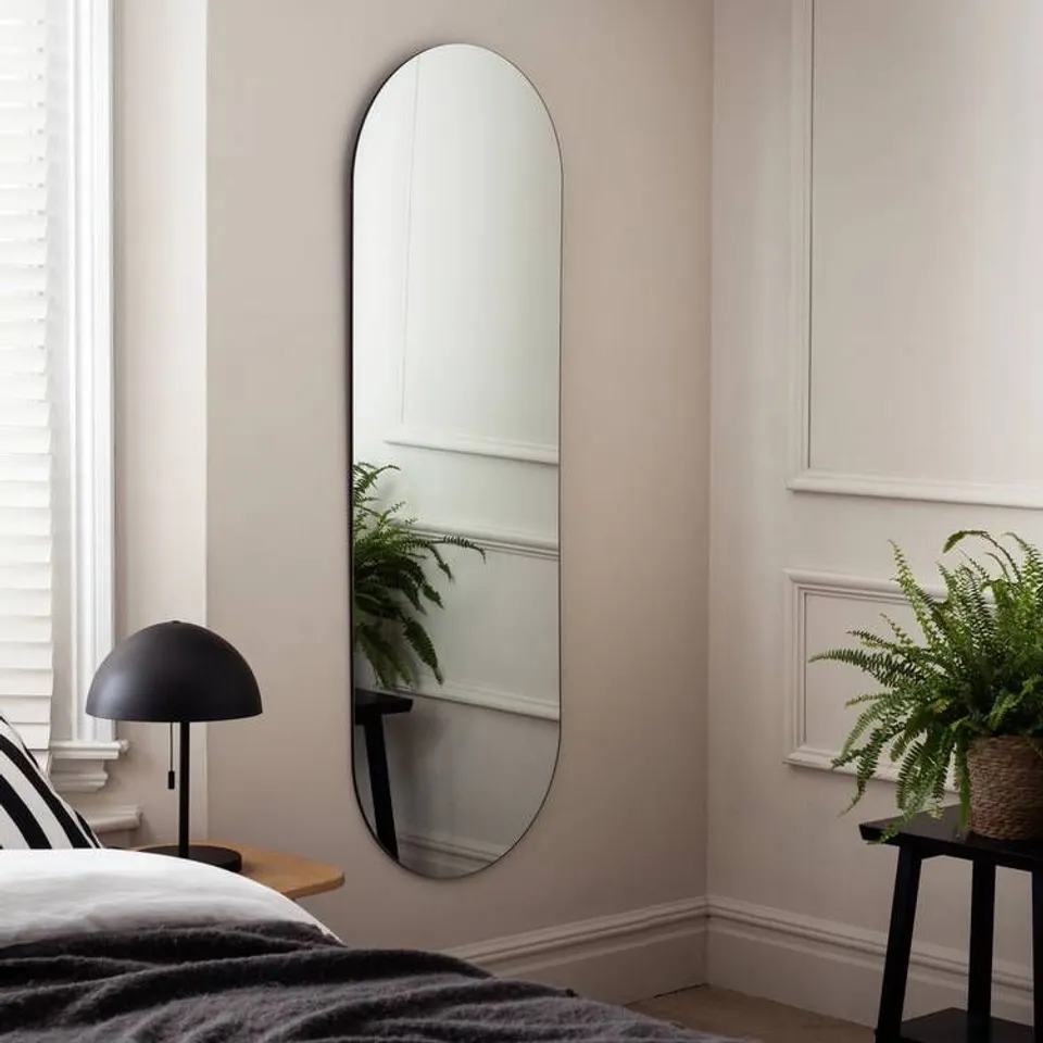 BOXED HABITAT BLACK FRAMELESS OVAL WALL MIRROR - 150x50cm