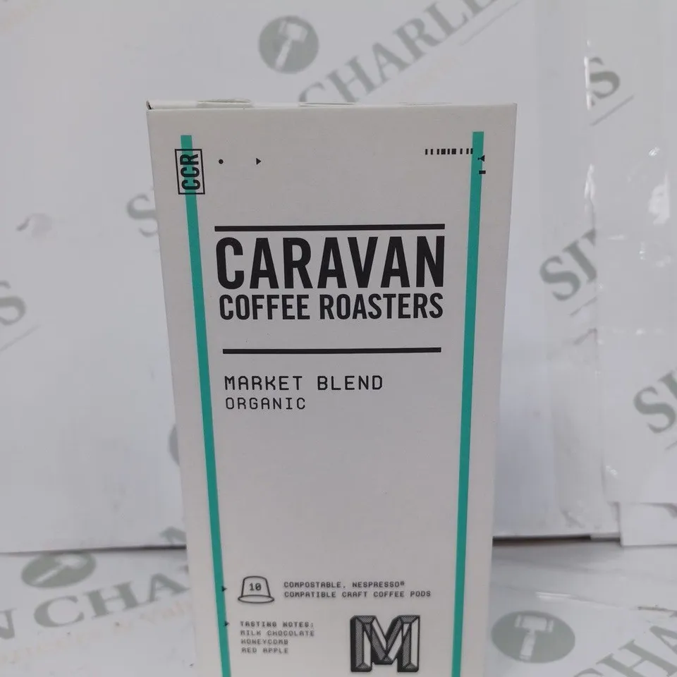 LOT TO CONTAIN 10 X PACKS OF CARAVAN COFFEE ROASTERS MARKET BLEND ORGANIC NESPRESSO/COFFEE PODS. 10 X PODS PER PACK. // EXP: 03/24