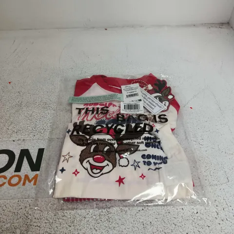 BOX OF APPROXIMATELY 50 BABY CHRISTMAS RAGLAN PJ SET VARSITY RED GINGHAM/GINGHAM 12 - 18 MONTHS