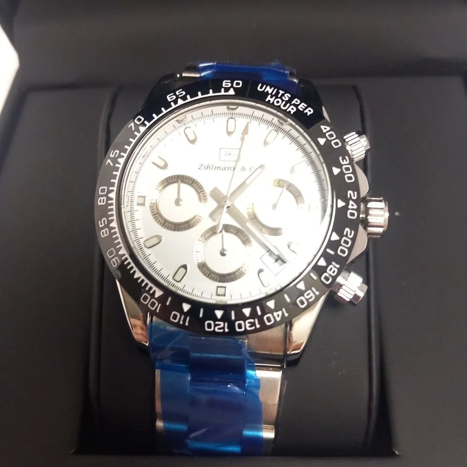 MENS ZIHLMANN & Co Z400 WATCH – CHRONOGRAPH MOVEMENT – STAINLESS STEEL STRAP – WHITE DIAL – 3ATM WATER RESISTANT – RRP £620