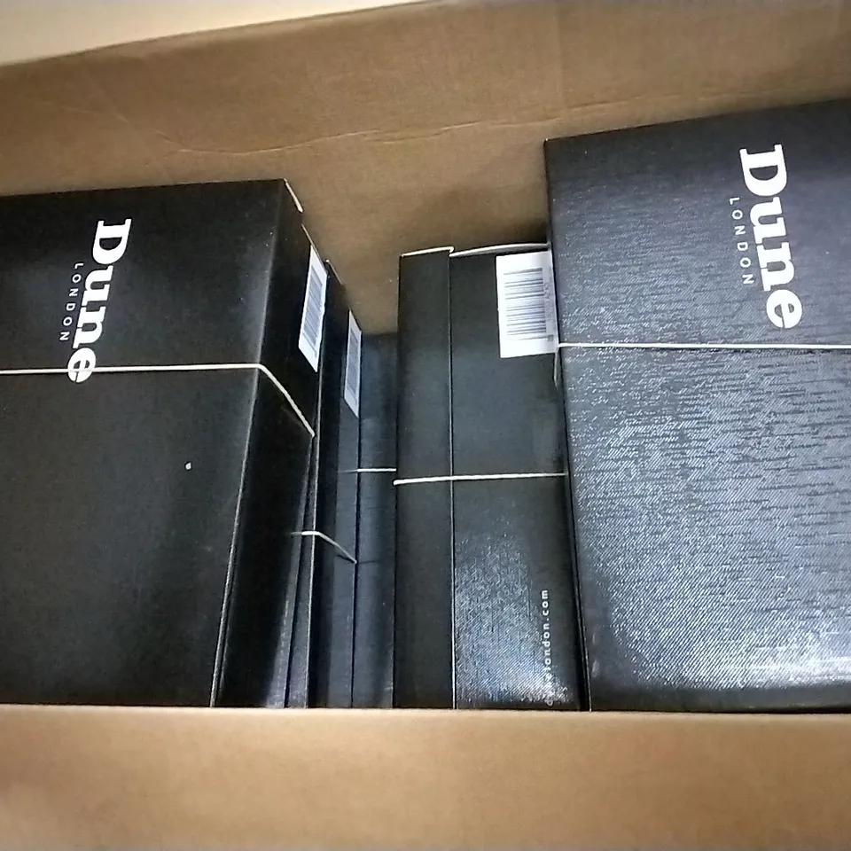 BOX OF 7 PAIRS OF DUNE BLUSH-REPTILE DETAILED FLATFORM SANDLES SIZE 3