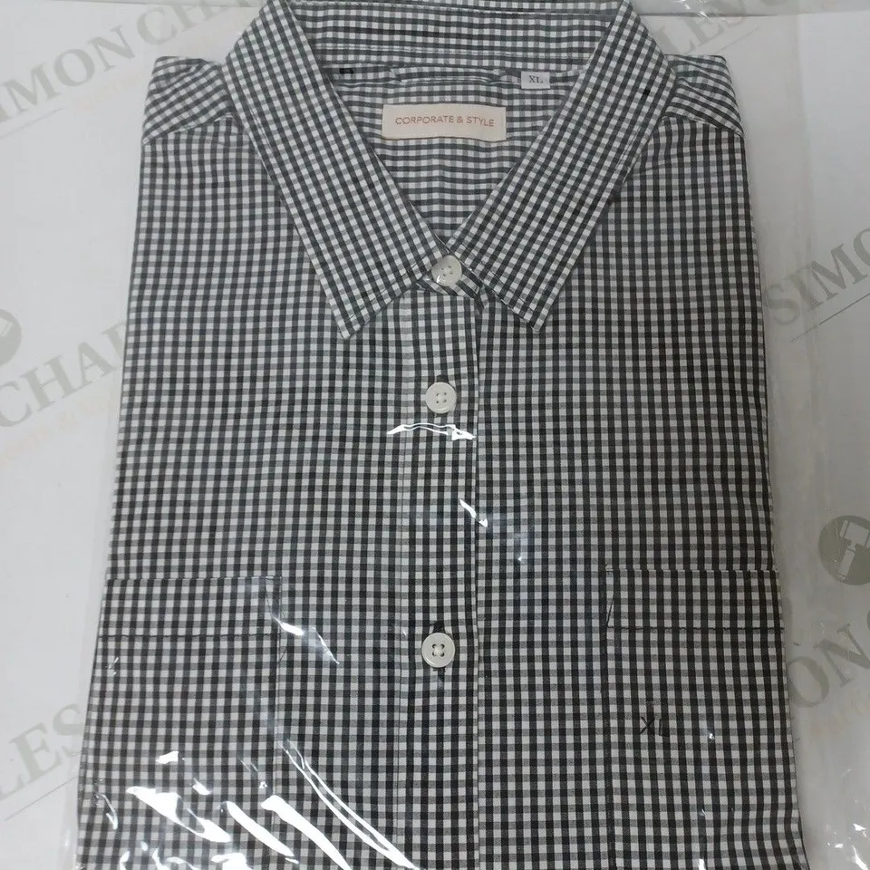 SEALED SET OF 6 BRAND NEW CORPORATIVE STYLE BLACK CHECK WOMENS SHIRT - XL