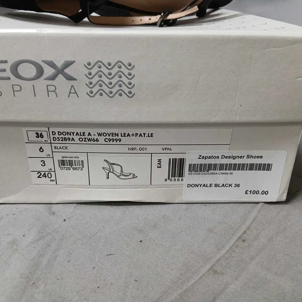 GEOX WOMEN'S BLACK WOVEN LEATHER SANDALS – EU 36 (UK 3.5)
