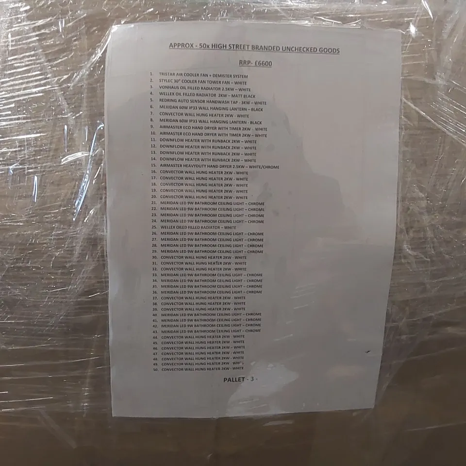 PALLET CONTAINING APPROXIMATELY 50x HIGH STREET BRANDED UNCHECKED GOODS