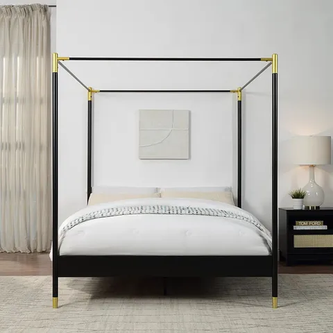 BOXED LATHEM METAL STORAGE BED - BLACK // SIZE: DOUBLE (2 BOXES)