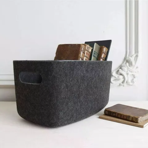BOXED COMPACTOR STORE FELT STORAGE BASKET WITH HANDLES, DARK GREY LOCATION: G2S 2X INSIDE