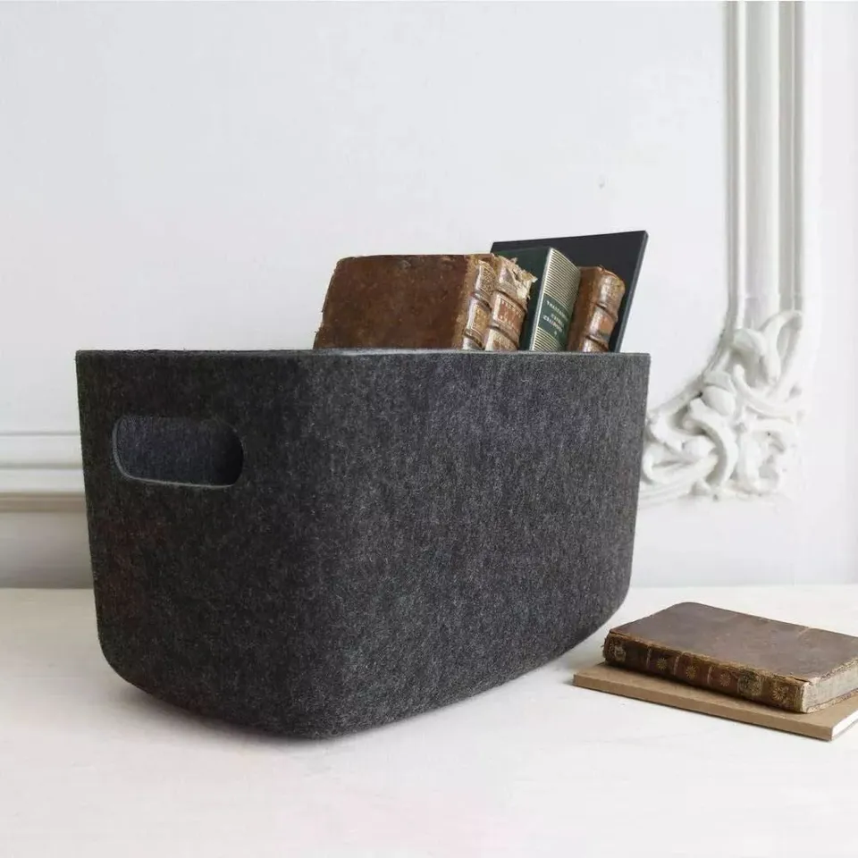 BOXED COMPACTOR STORE FELT STORAGE BASKET WITH HANDLES, DARK GREY  LOCATION: G2S 2X INSIDE