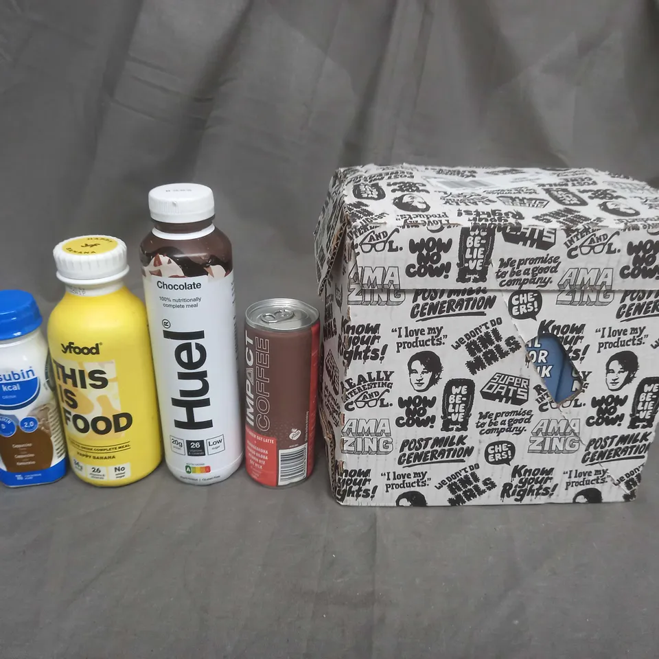 APPROXIMATELY 5 ASSORTED FOOD AND DRINK ITEMS TO INCLUDE HUEL, OAK MILK, YFOOD, FRESUBIN AND IMPACT COFFEE - COLLECTION ONLY