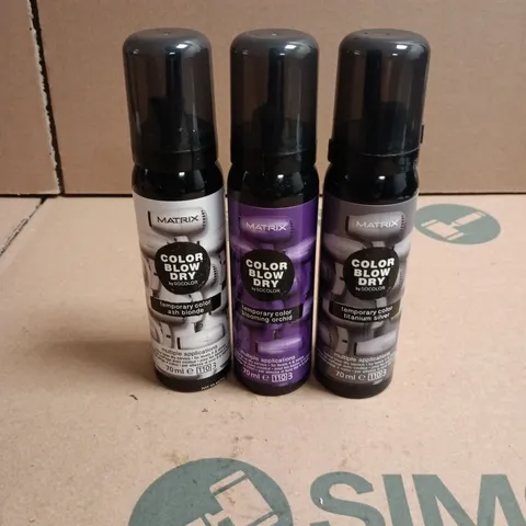 APPROXIMATELY 22 X ASSORTED MATRIX COLOR BLOW DRY HAIR CARE PRODUCTS TO INCLUDE TITANIUM SILVER, BLOOMING ORCHARD ETC