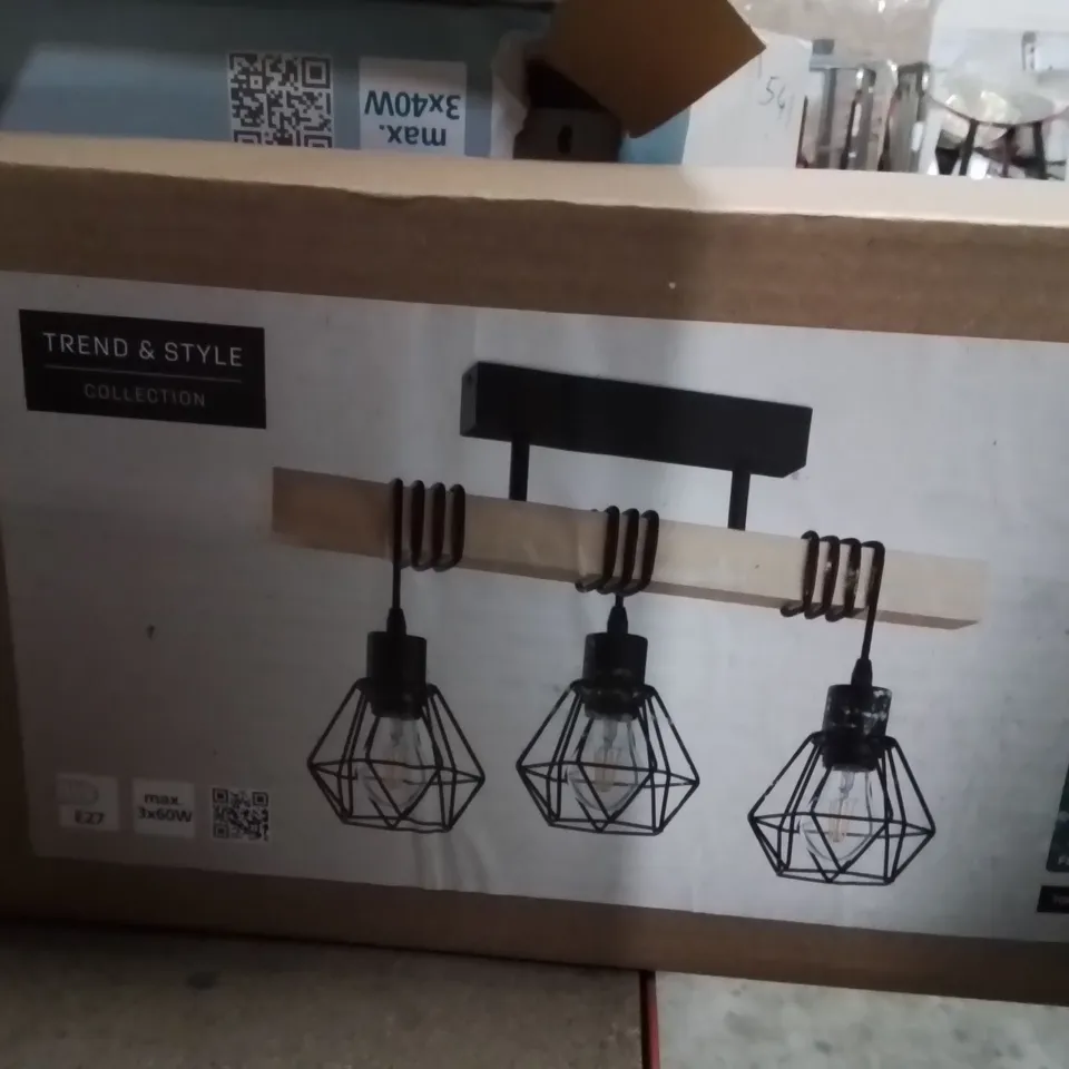 BOXED EGLO TOWNSHEND 3-LIGHT INDUSTRIAL SEMI FLUSH CEILING LIGHT