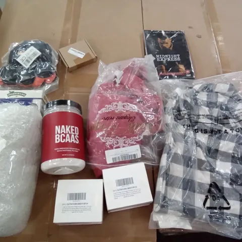 PALLET OF ASSORTED ITEMS INCLUDING NAKED BCAAS, MIDNIGHT EXPRESS DVD, CRYSTAL HAIR ERASER STONE, OCTOPUS PLUSH, BELLE POQUE MID SKIRT