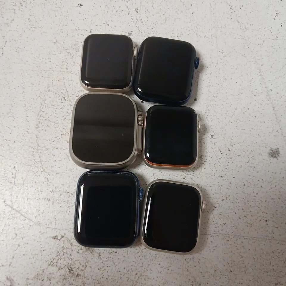 6 ASSORTED SMART WATCH FACES TO INCLUDE APPLE WATCH SERIES 6, APPLE WATCH SE 2, APPLE WATCH ULTRA, ETC