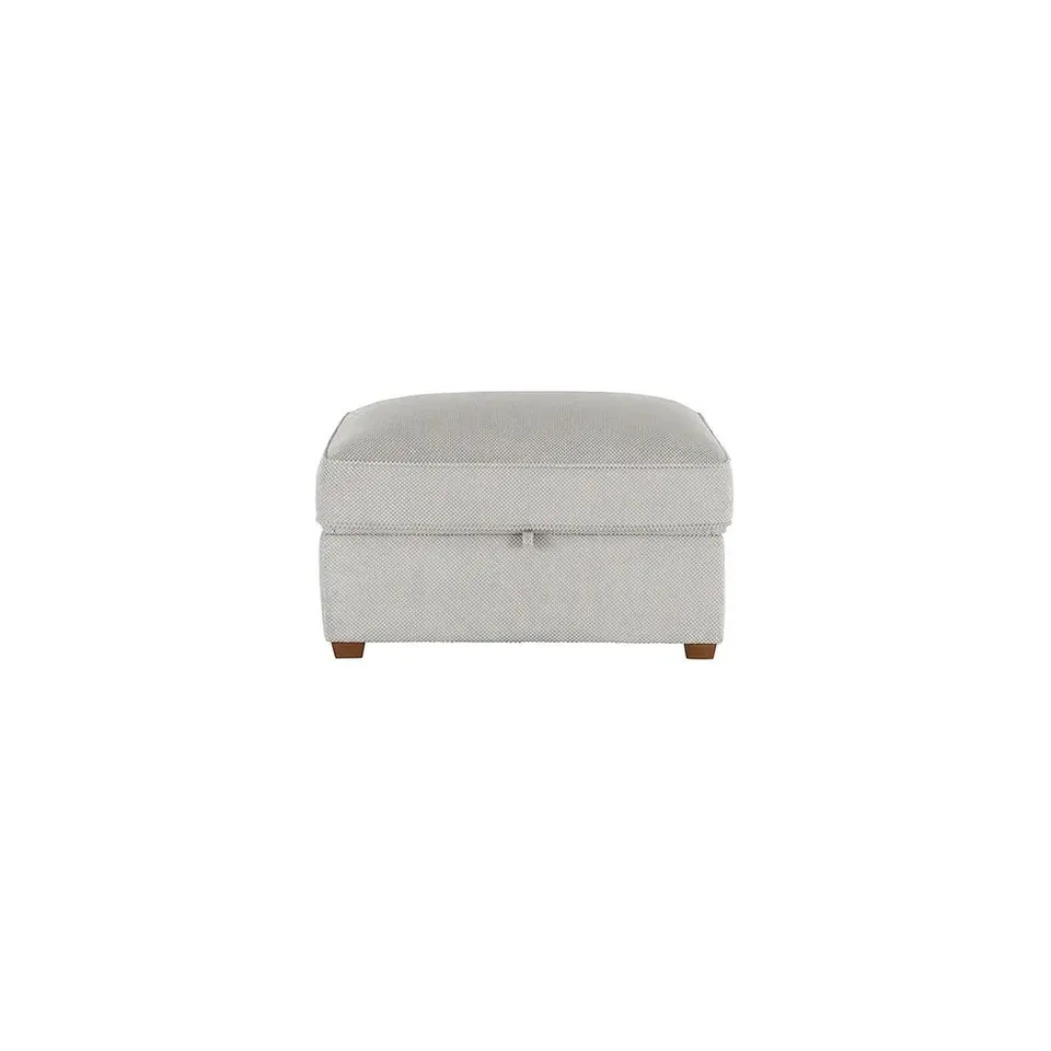 BOXED OAK FURNITURE LAND NEBRASKA LARGE STORAGE FOOTSTOOL IN SILVER FABRIC RRP £449.99