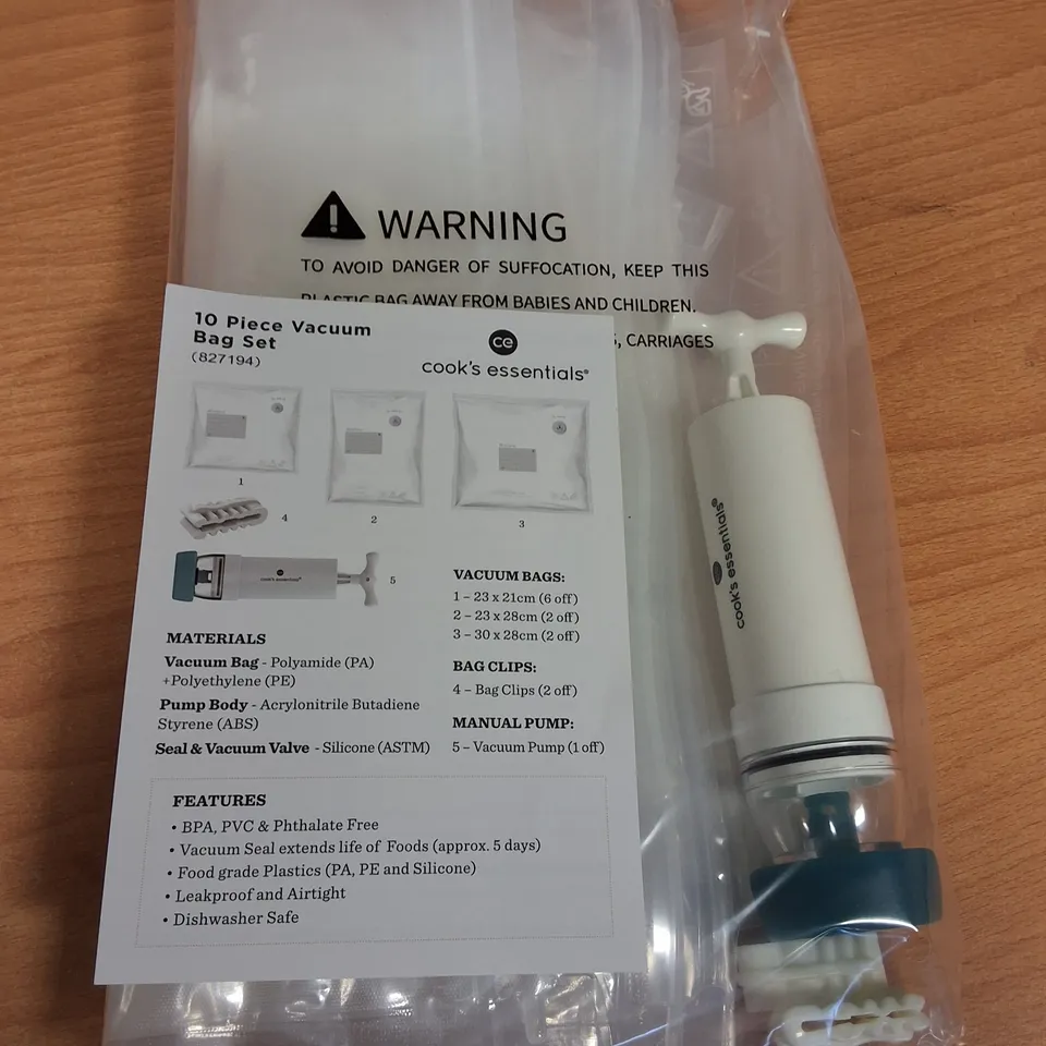 LOT OF 24 10-PIECE BOXES OF COOKS'S ESSENTIALS VACUUM BAG SETS