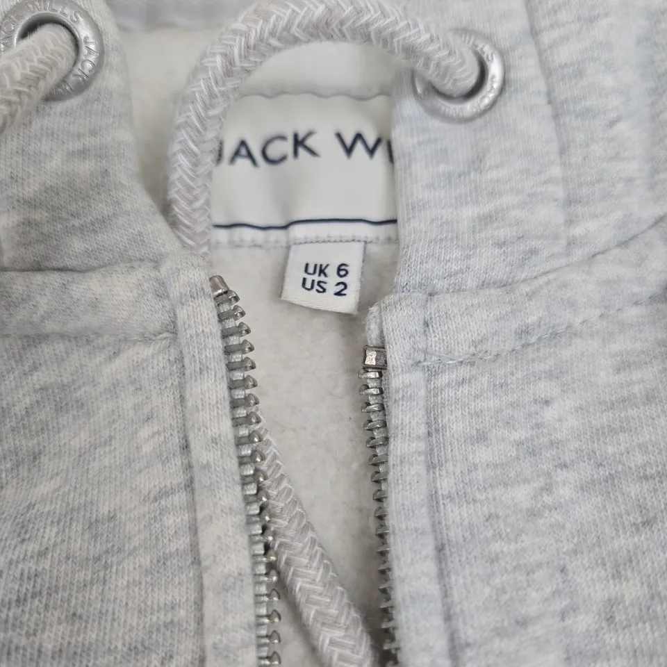 JACK WILLS GREY HOODIE, UK 6 (US 2) – ZIP FRONT, HOODED