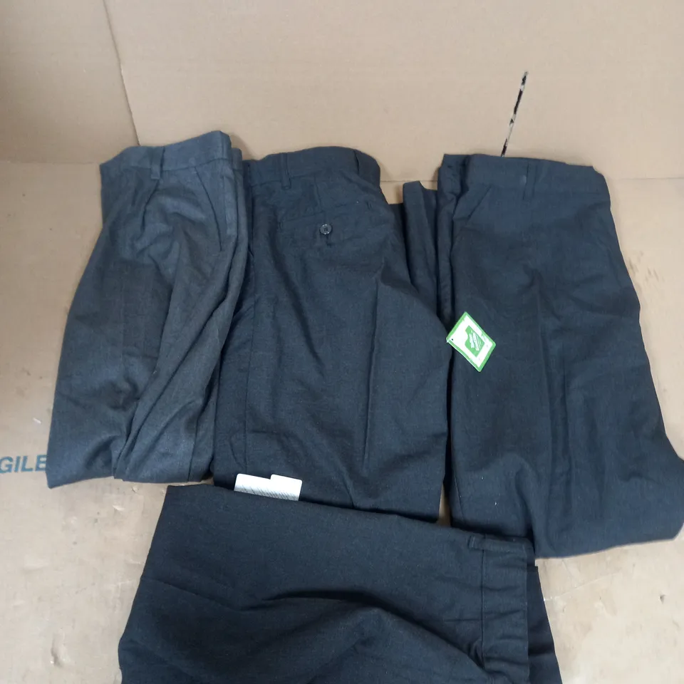 BOX OF APPROX 25 ASSORTED SCHOOL CLOTHING ITEMS IN VARIOUS SIZES TO INCLUDE - F&F GREY TROUSERS 6-7 YEARS , F&F BLACK SCHOOL TROUSERS 14-15 YEARS , F&F SCHOOL TROUSERS 13-14 YEARS ETC