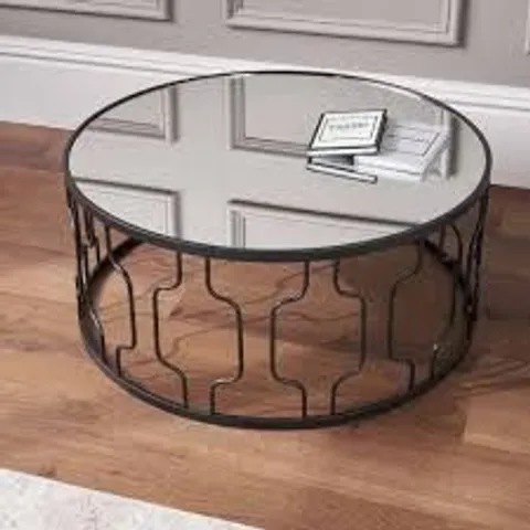 BOXED CAPRISSE MIRRORED GLASS AND GRAPHITE METAL COFFEE TABLE
