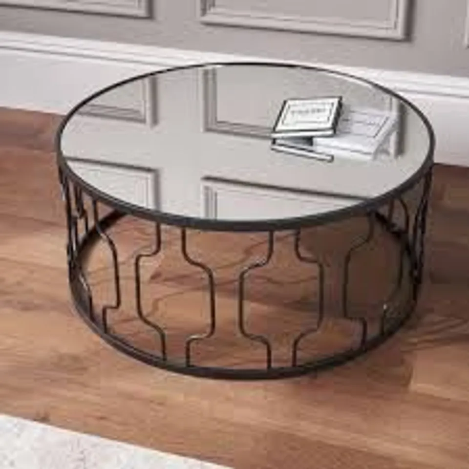 BOXED CAPRISSE MIRRORED GLASS AND GRAPHITE METAL COFFEE TABLE