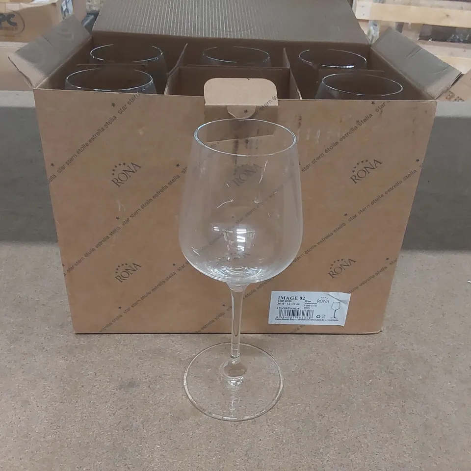 BOX CONTAINING 6x BRAND NEW RONA 360ML WINE GLASSES