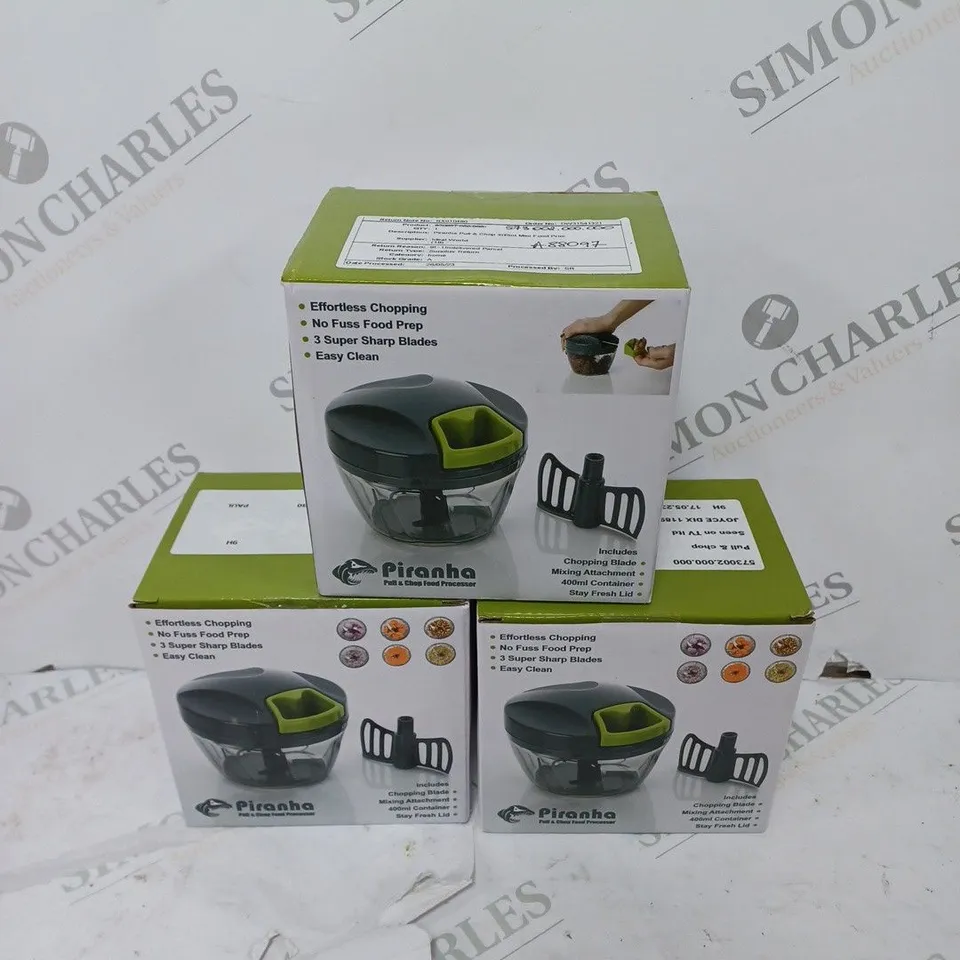 3 BOXED PIRANHA PULL & CHOP FOOD PROCESSORS 