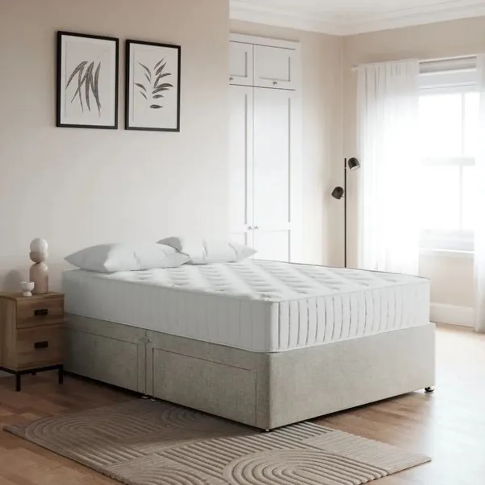 BAGGED EVERYDAY DIVAN BASE, WOVEN FABRIC - 5FT KING SIZE, 4 DRAWERS, GREY (2 ITEMS)