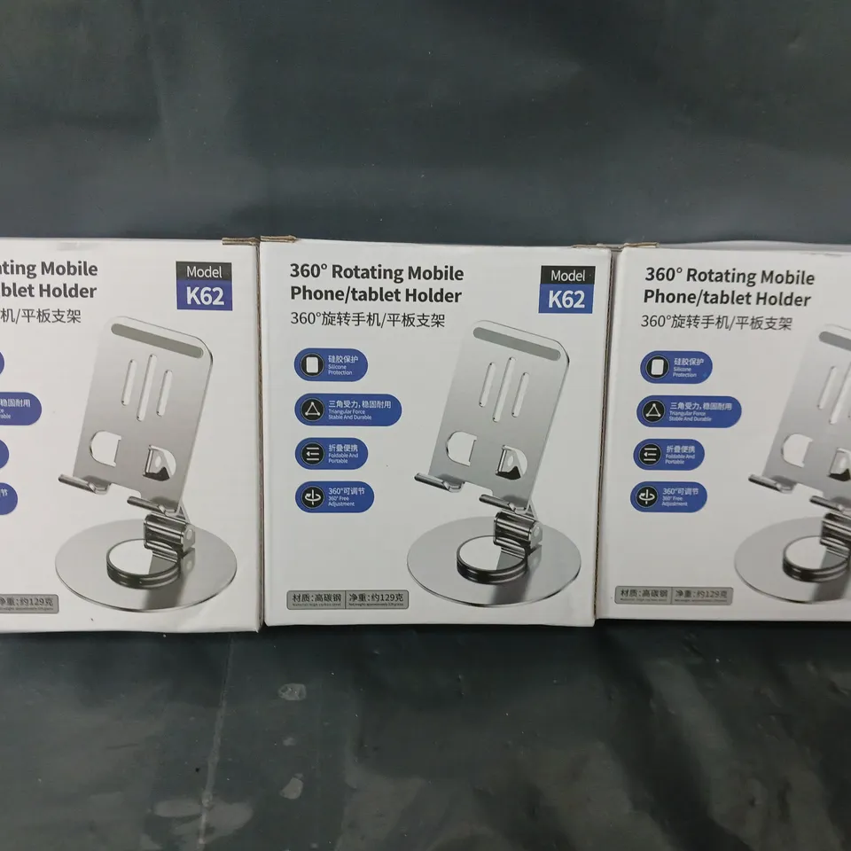 3 BOXED K62 360 ROTATING MOBILE PHONE/TABLET HOLDER