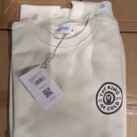 BOX OF BRASS MONKEY SWEATS - OFF WHITE SIZE XL APPROXIMATELY 12
