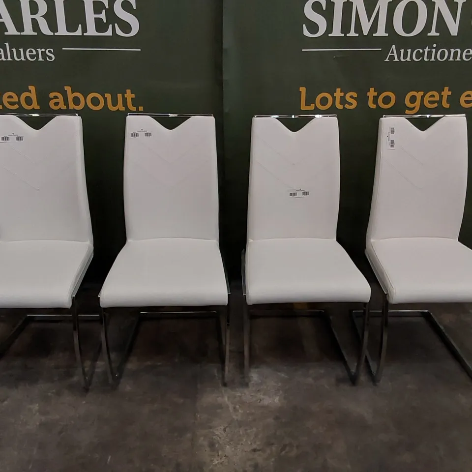 SET OF 4 WHITE LEATHER DINING CHAIRS 