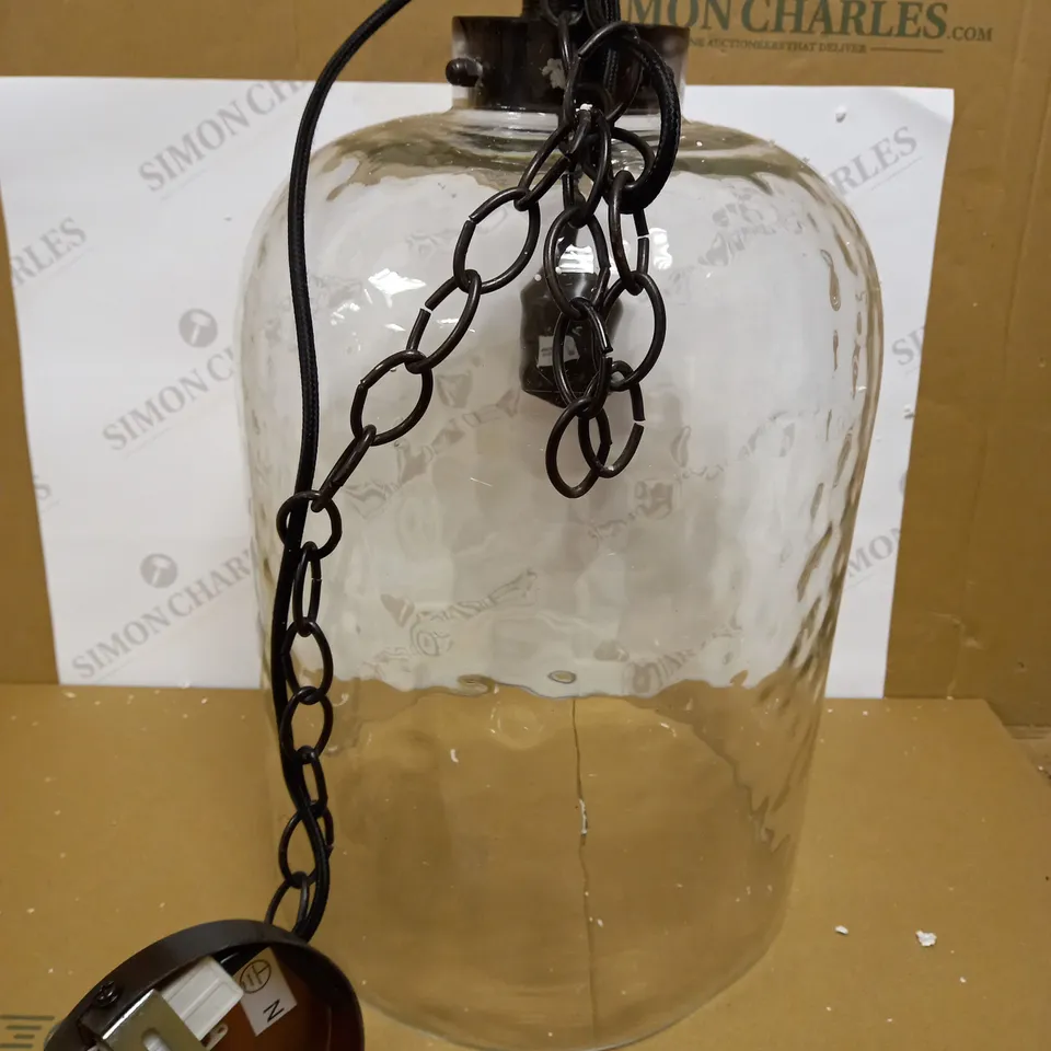 DAR LIGHTING TIGODA 1LT SINGLE PENDANT BRONZE AND GLASS LIGHT FIXTURE 