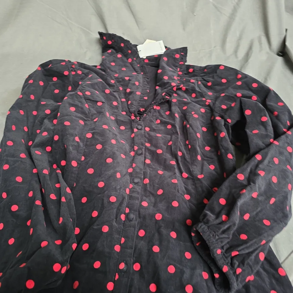 NOBODY'S CHILD EMMA MINI DRESS SPOT – BLACK WITH RED DOTS – UK 18