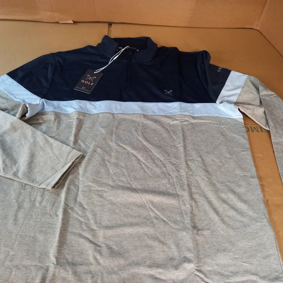 CREW CLOTHING GOLF PANELLED HALF ZIP SWEATSHIRT - XL
