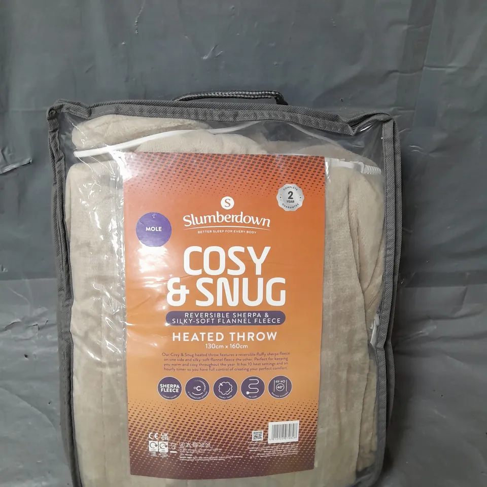 SLUMBERDOWN COSY & SNUG SHERPA FLEECE HEATED THROW - NATURAL