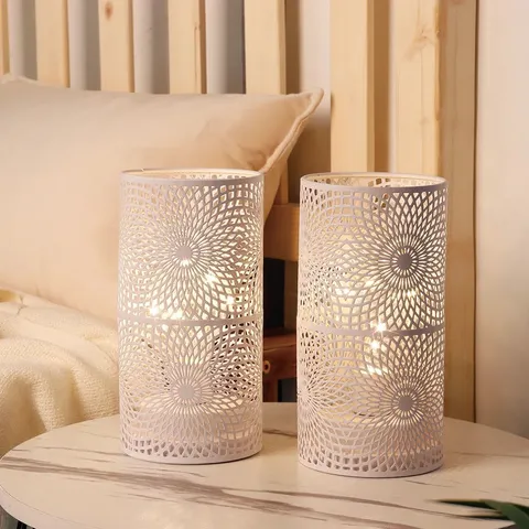 BOXED MERCER41 2 SET OF 24CM WHITE TABLE METAL CORDLESS ACCENT LIGHTS (1 BOX)