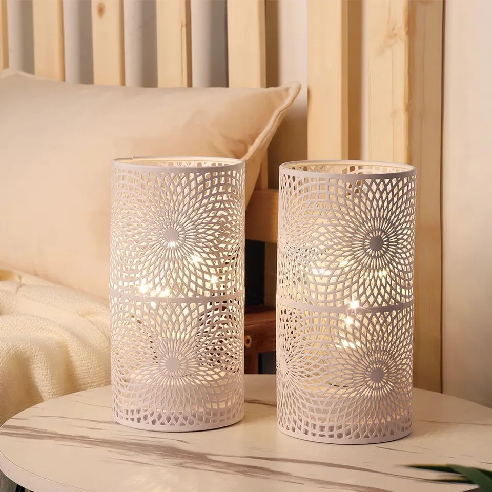 BOXED MERCER41 2 SET OF 24CM WHITE TABLE METAL CORDLESS ACCENT LIGHTS (1 BOX)