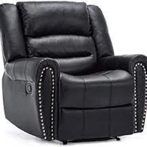 BOXED DENVER BLACK LEATHER MANUAL RECLINING EASY CHAIR (1 BOX)
