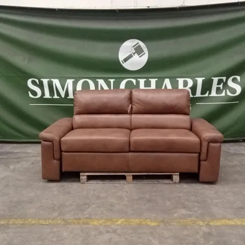QUALITY DESIGNER ITALIAN MADE LEATHER SOFABED - BRANDY