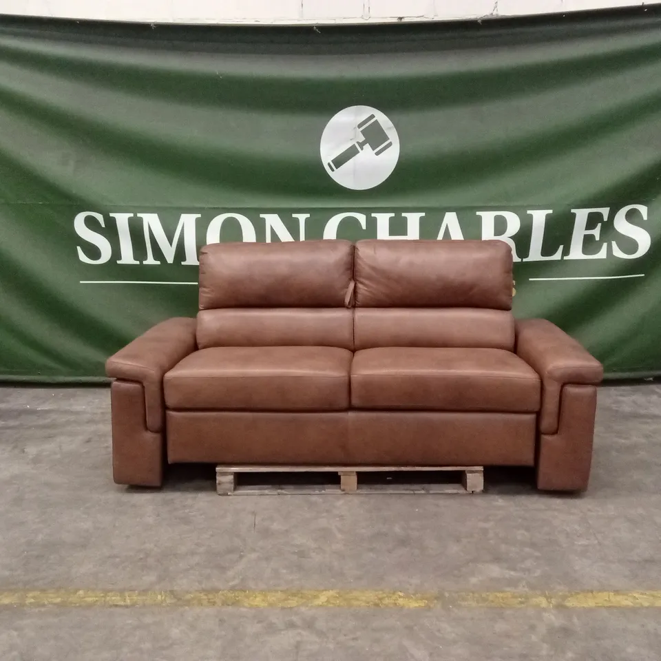 QUALITY DESIGNER ITALIAN MADE LEATHER SOFABED - BRANDY