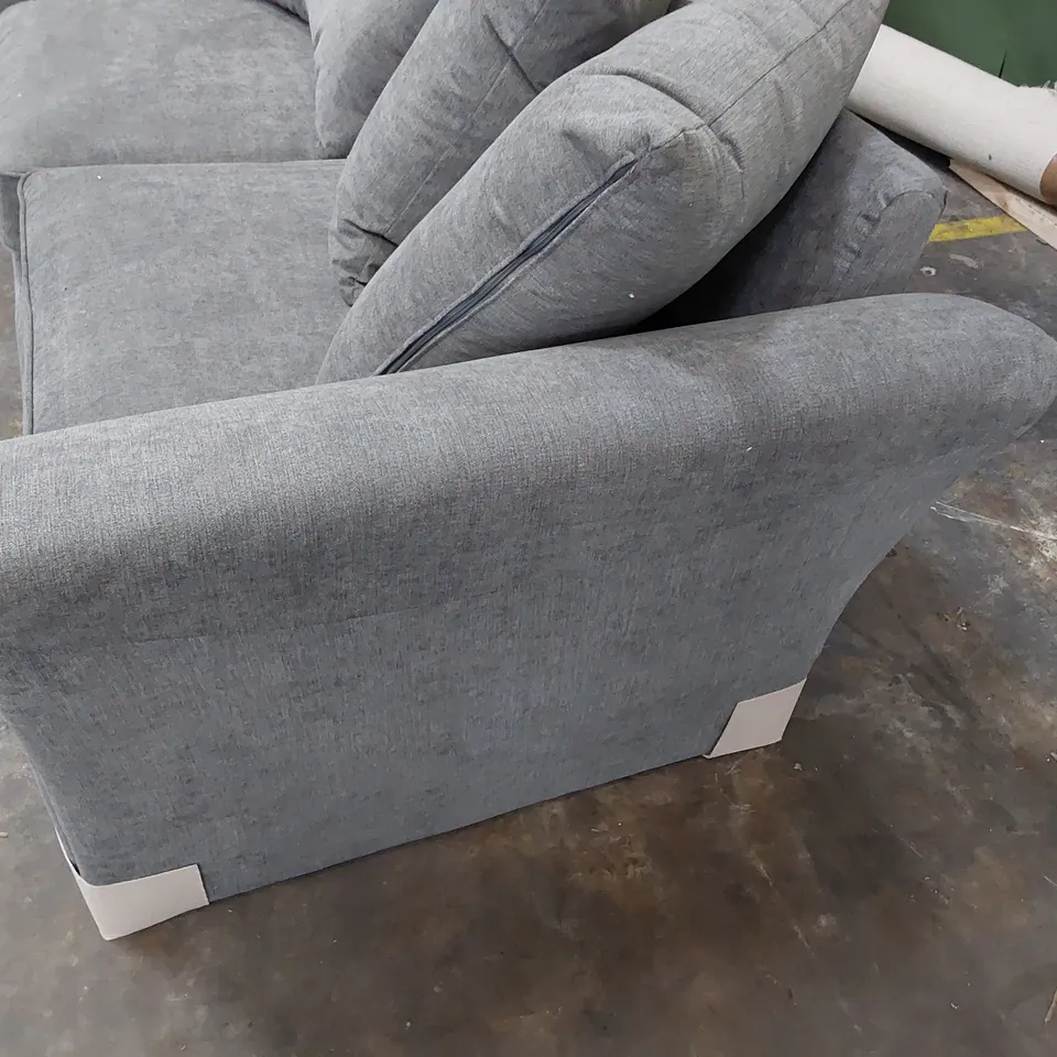 DESIGNER THREE SEATER SOFA WITH SCATTER CUSHIONS GREY FABRIC 