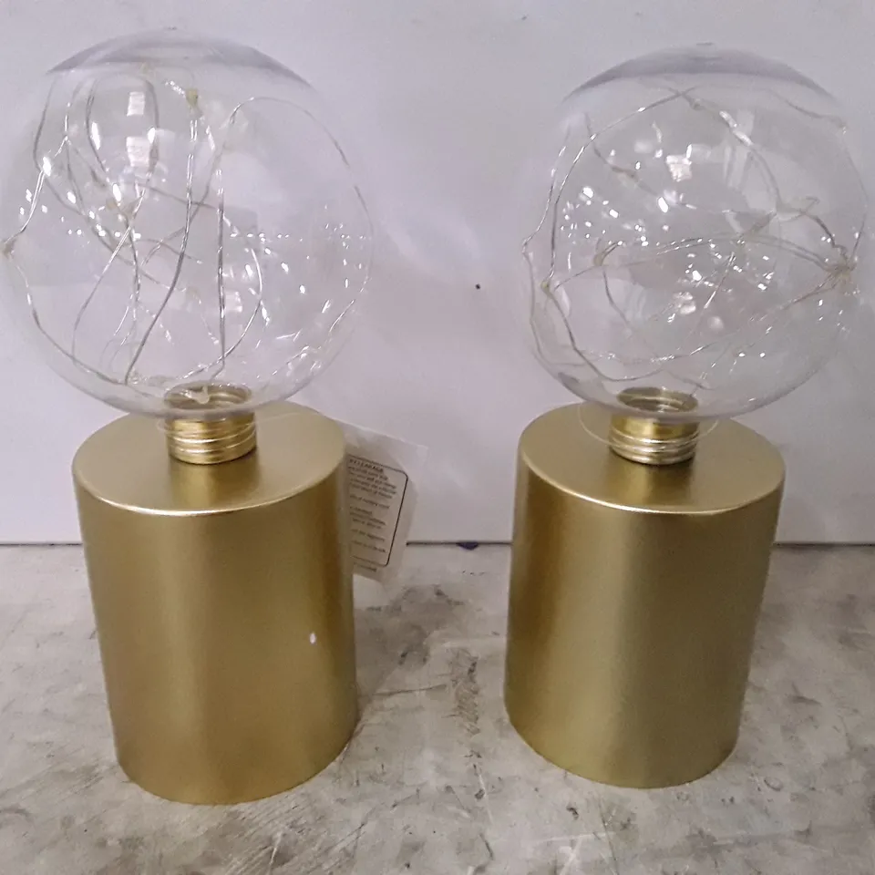 BOXED DOMINQUEZ 2 SET OF 21CM GOLD TABLE LAMP BATTERY POWERED