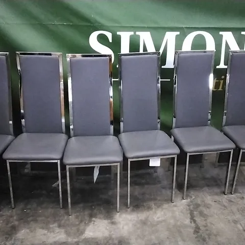 6 CHARCOAL GREY LEATHER/CHROME DINING CHAIRS