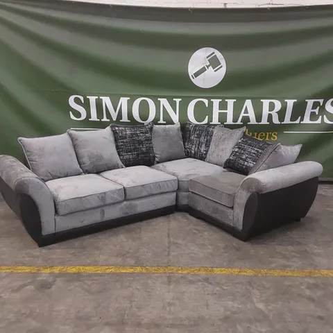 QUALITY DESIGNER UPHOLSTERED CORNER SOFA - BLACK & GREY