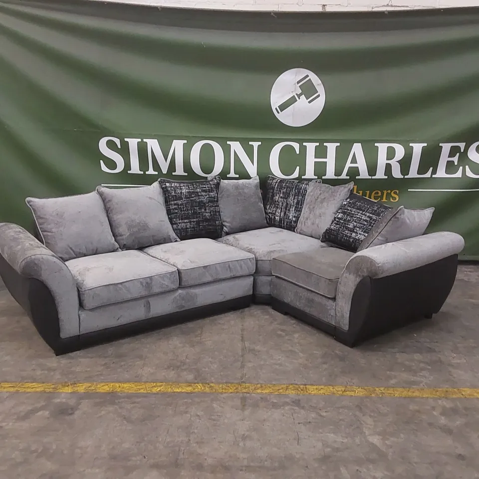 QUALITY DESIGNER UPHOLSTERED CORNER SOFA - BLACK & GREY