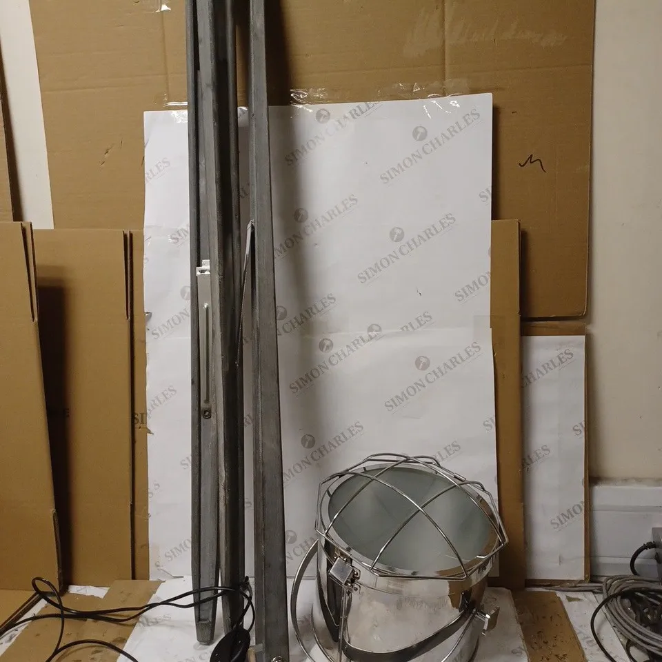 JOHN LEWIS GREY WOODEN TRIPOD BASE FLOOR LAMP 